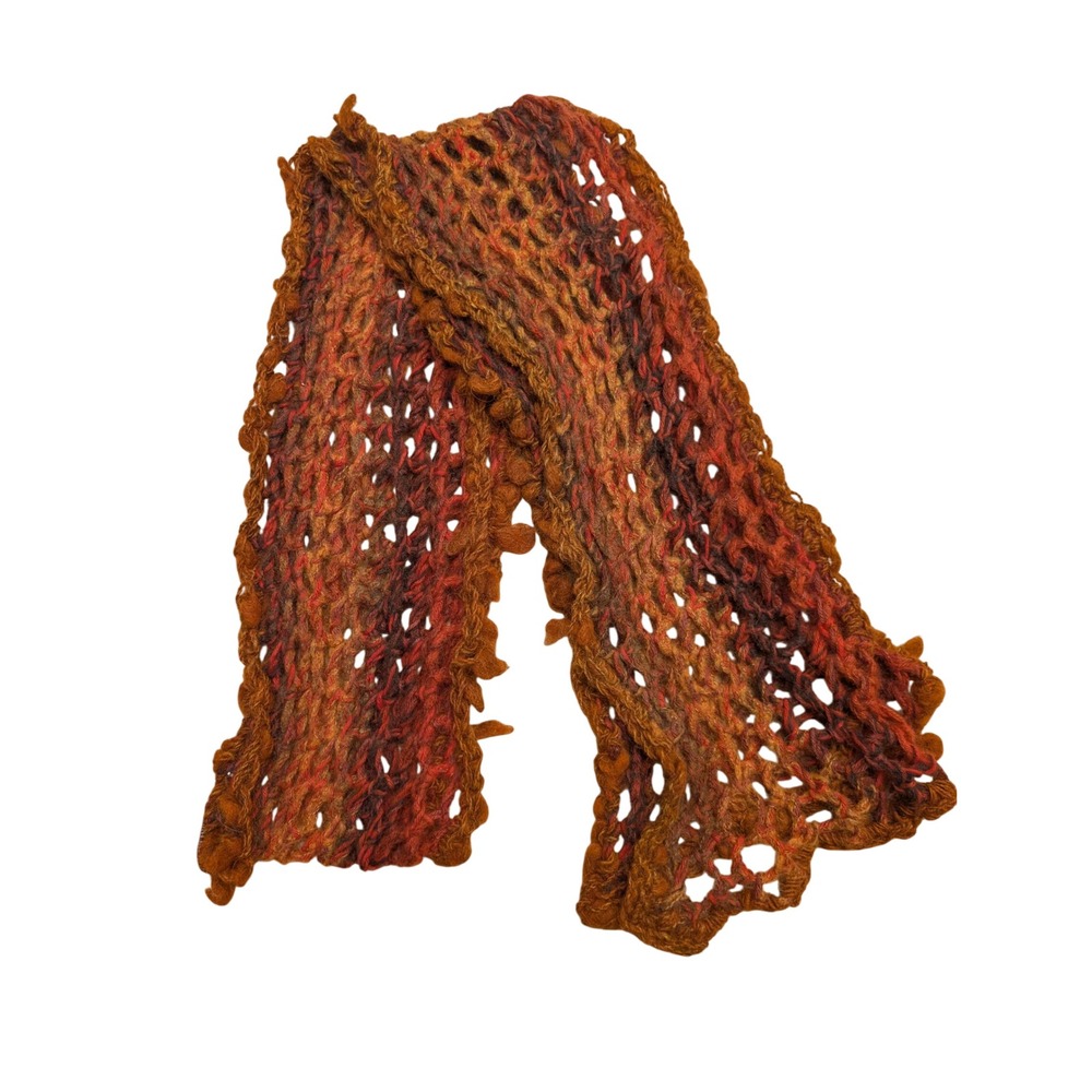 108 Stitches Harriette Cole Collection Open Knit Scarf Boho Crochet Artsy Fall